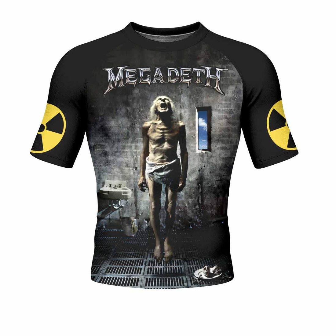 Megadeth Prison of Flesh Men's Rash Guard Short Sleeve - front and back view