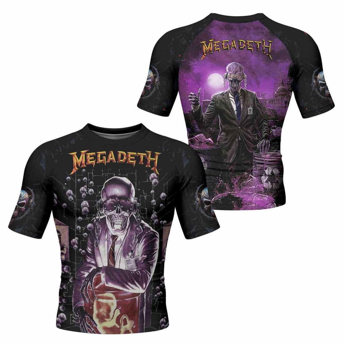 Megadeth Toxic Messiah Men's Rash Guard Short Sleeve - front and back view