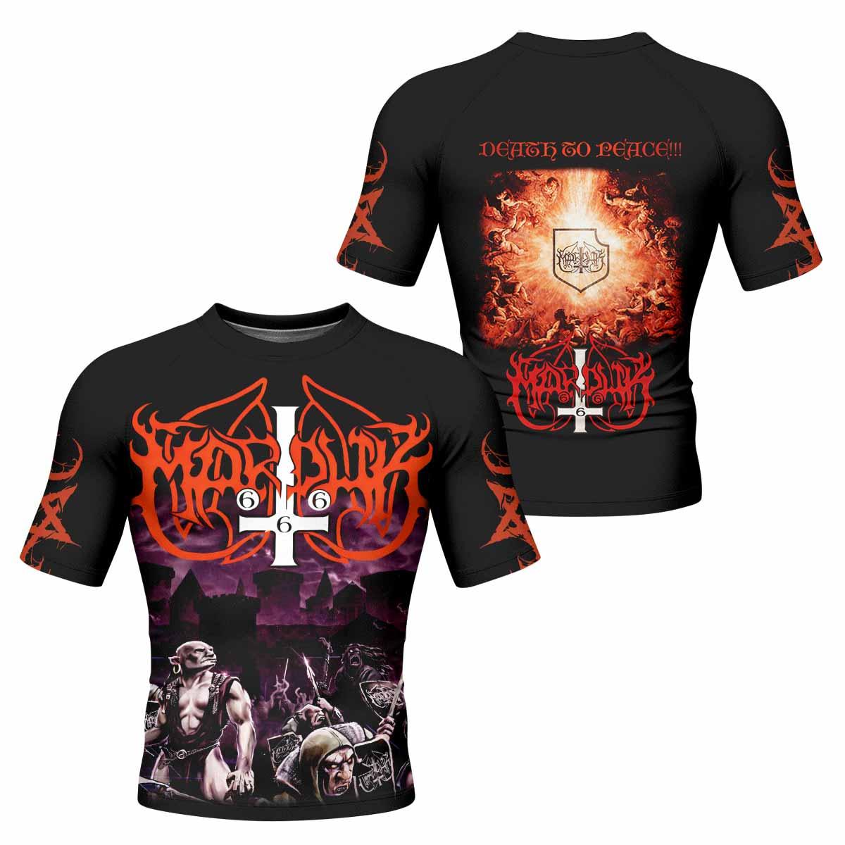 Marduk Heaven Shall Burn Men's Rash Guard Short Sleeve - front and back view