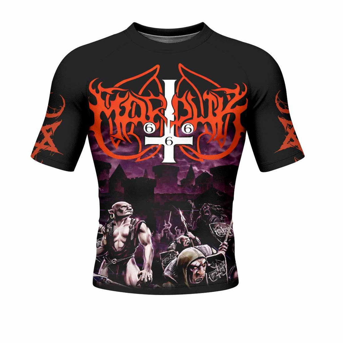 Marduk Heaven Shall Burn Men's Rash Guard Short Sleeve - front and back view