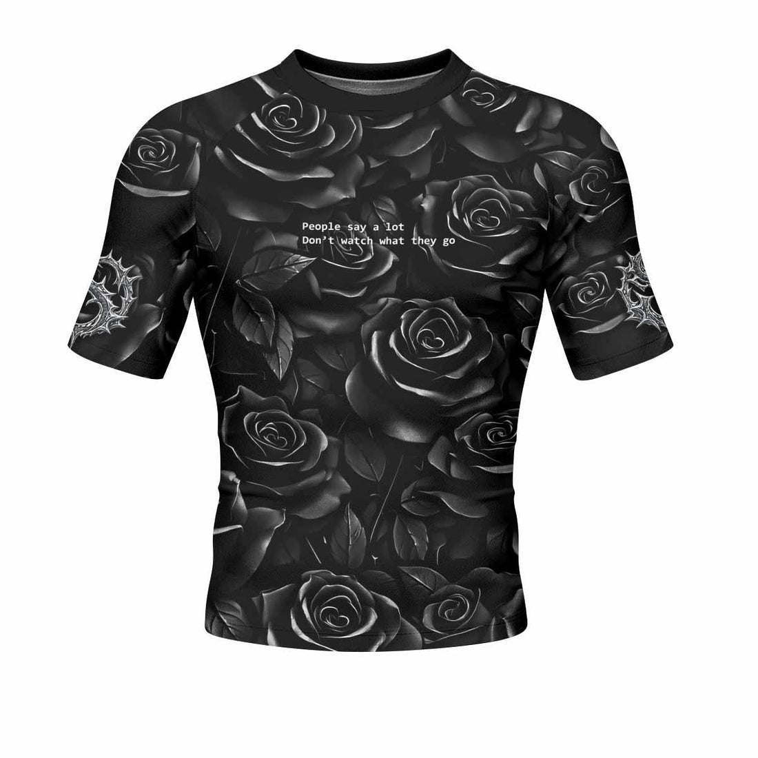 Pray for the Rave Men's Rash Guard Short Sleeve - front and back view