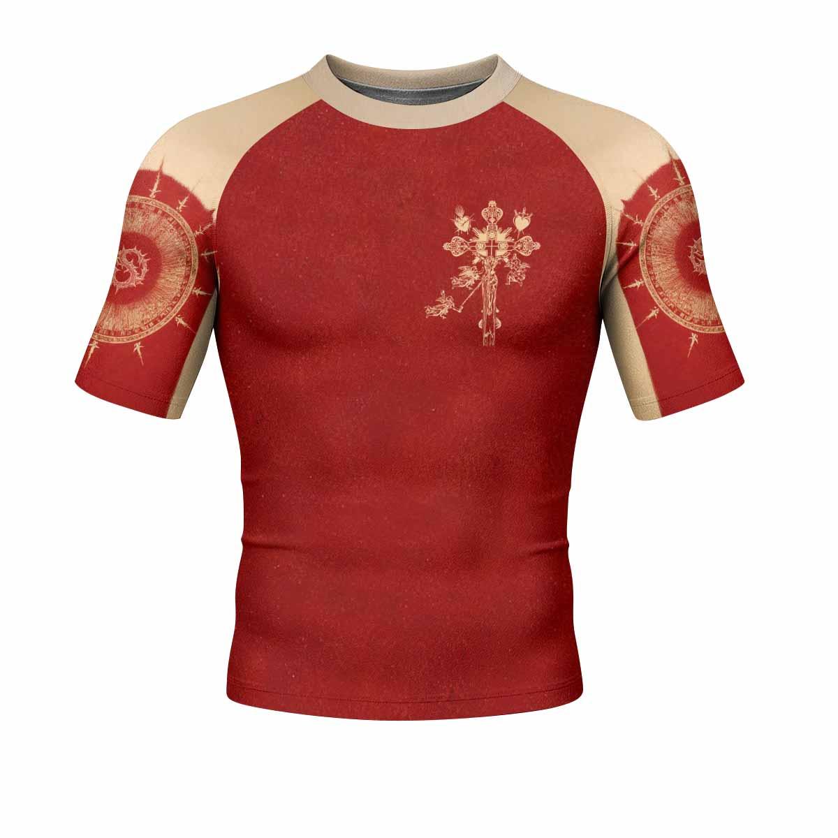 Mother of Sorrows Men's Rash Guard Short Sleeve - front view mockup