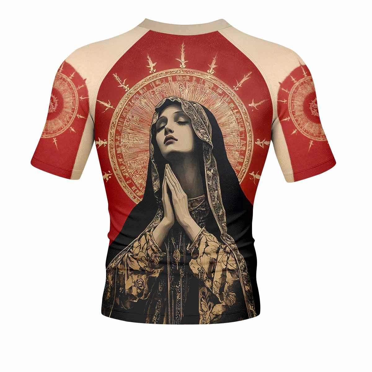 Mother of Sorrows Men's Rash Guard Short Sleeve - back view mockup