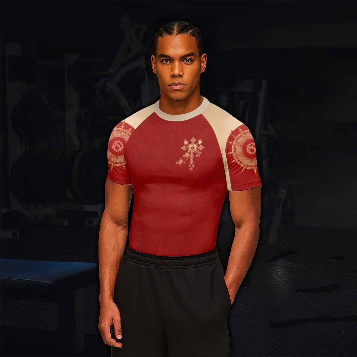 Mother of Sorrows Men's Rash Guard Short Sleeve - lifestyle view