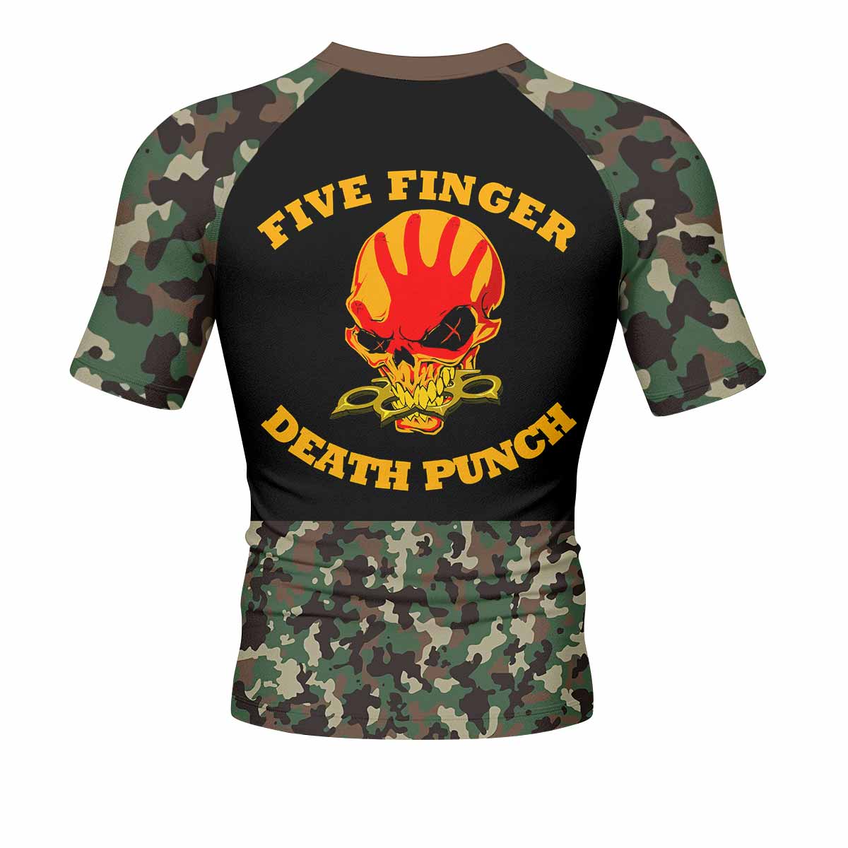Five Finger Death Punch Camo Men's Rash Guard Short Sleeve - back view mockup