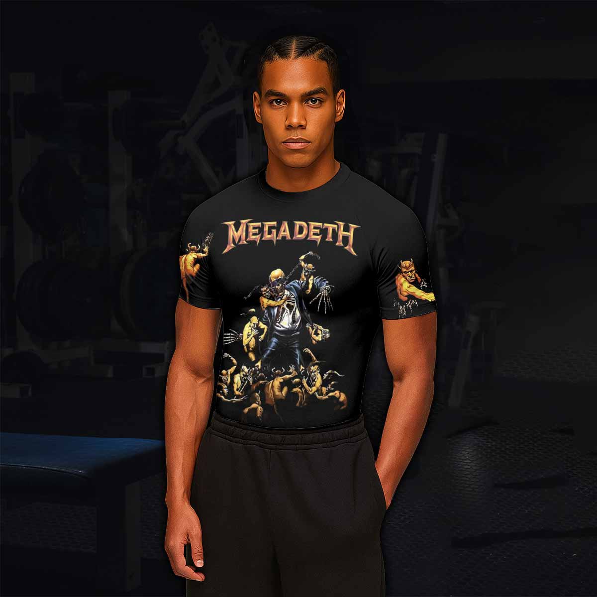 Megadeth Holy Wars 991 Wild Oats Men's Rash Guard Short Sleeve - lifestyle view