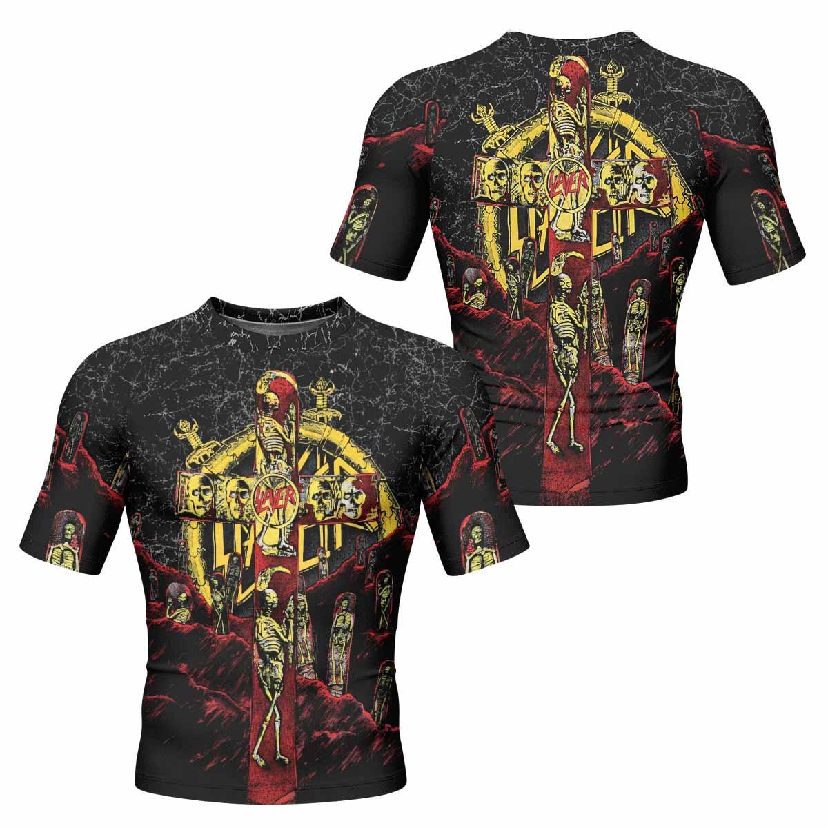 Vintage 1991 Slayer Men's Rash Guard Short Sleeve - front and back view