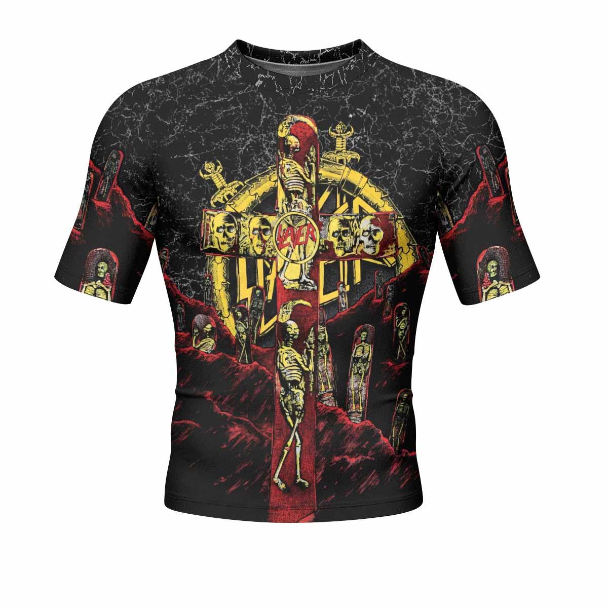 Vintage 1991 Slayer Men's Rash Guard Short Sleeve - front view mockup