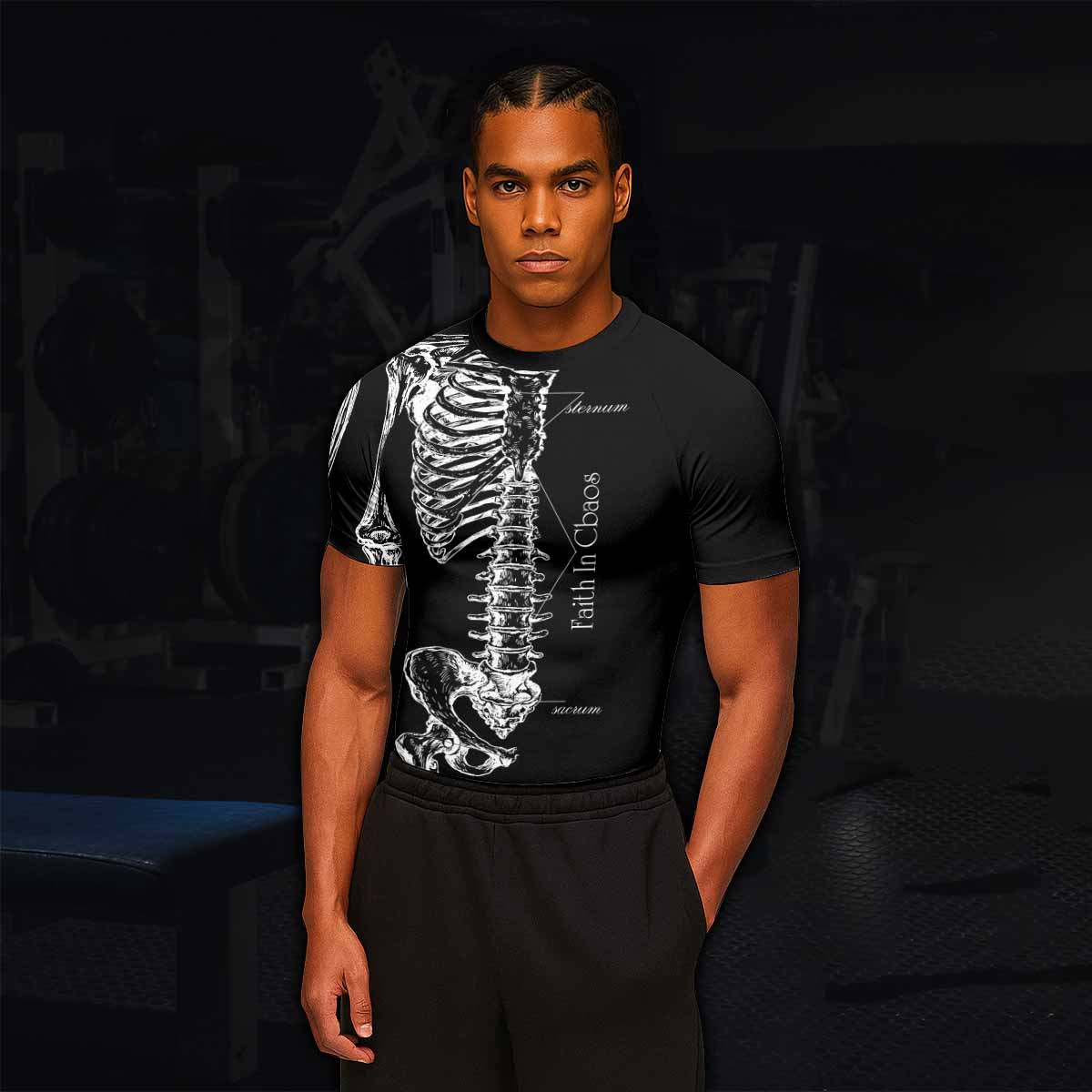 Faith In Chaos Skeleton Men's Rash Guard Short Sleeve - lifestyle view