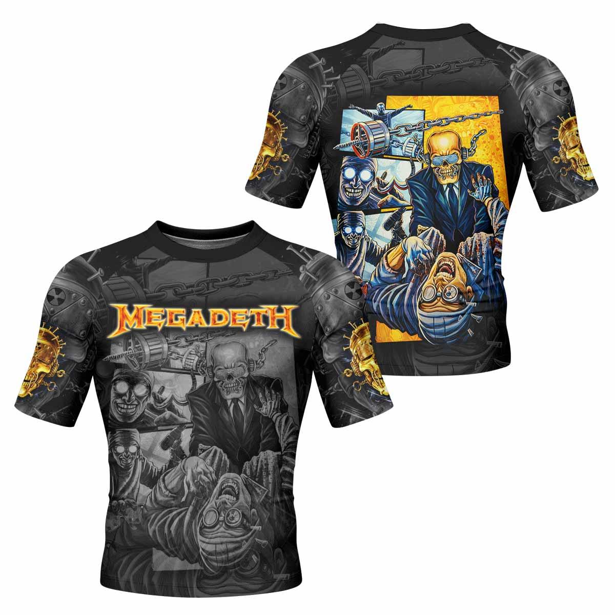 Megadeth Bloodstock Euro Tour Men's Rash Guard Short Sleeve - front and back view