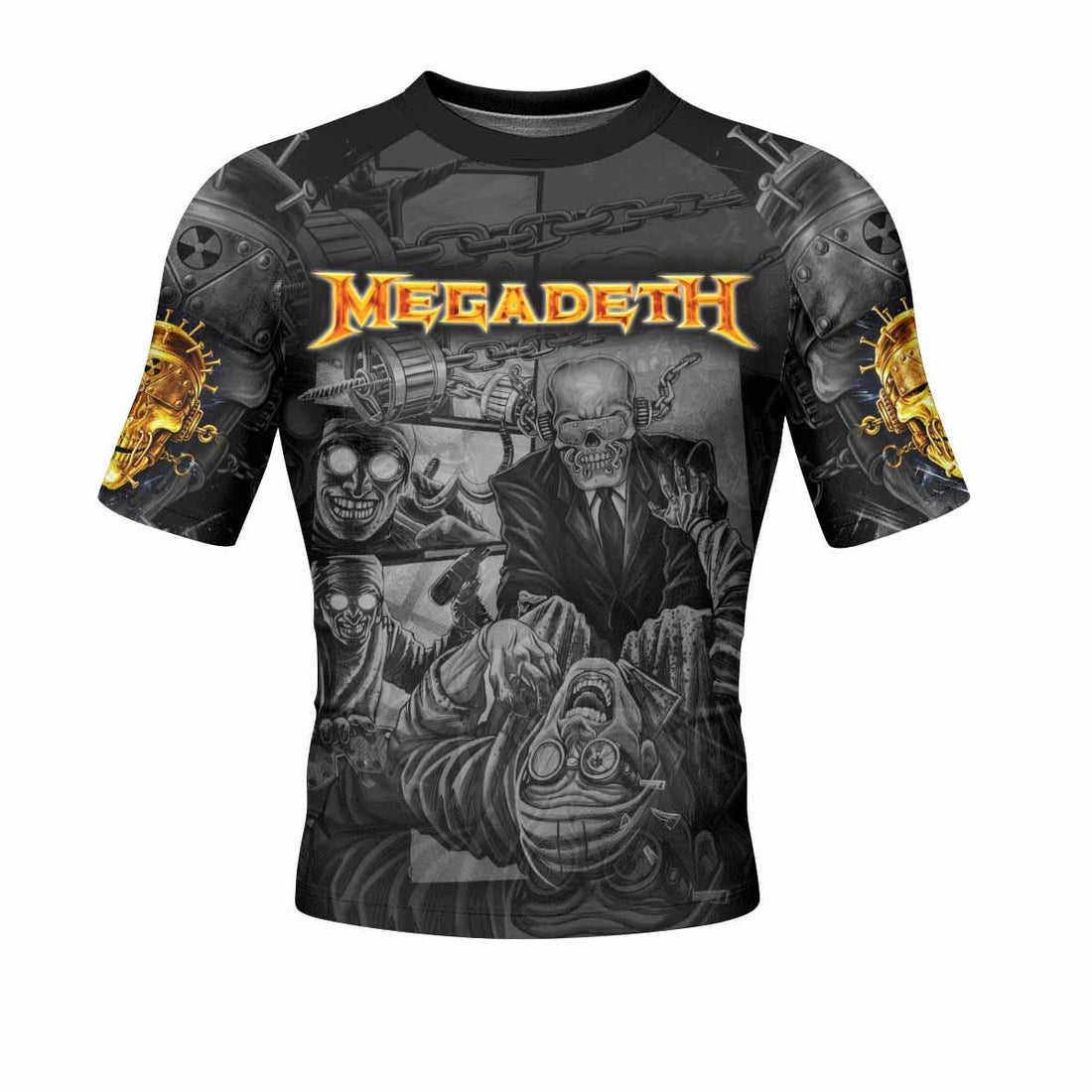 Megadeth Bloodstock Euro Tour Men's Rash Guard Short Sleeve - front and back view