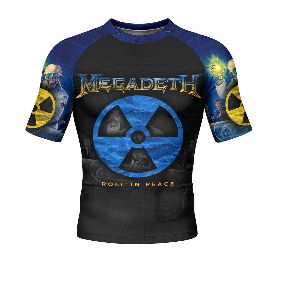 Megadeth Roll In Peace Men's Rash Guard Short Sleeve - front and back view