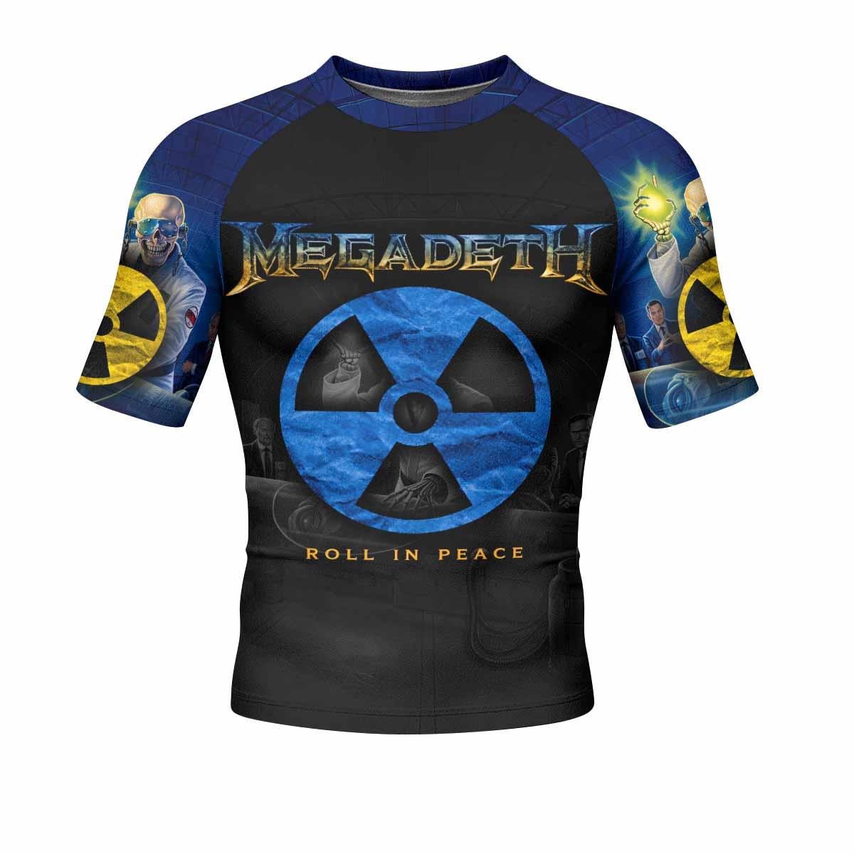 Megadeth Roll In Peace Men's Rash Guard Short Sleeve - front view mockup