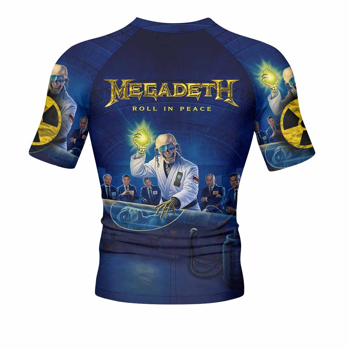 Megadeth Roll In Peace Men's Rash Guard Short Sleeve - back view mockup