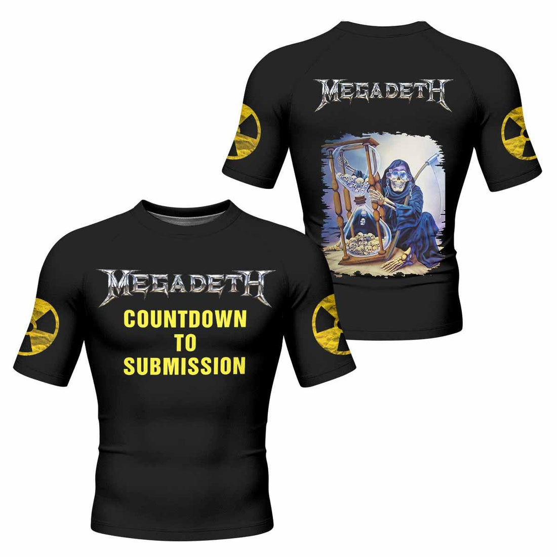 Megadeth Countdown to Submission Men's Rash Guard Short Sleeve - front and back view