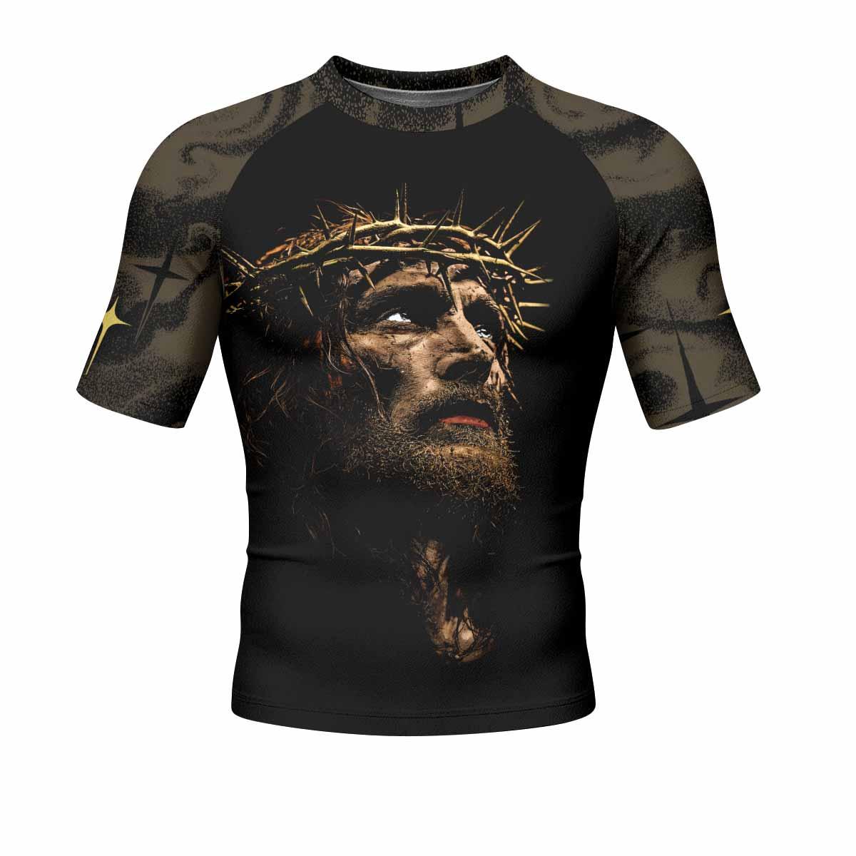 Live for Him Men's Rash Guard Short Sleeve - front view mockup