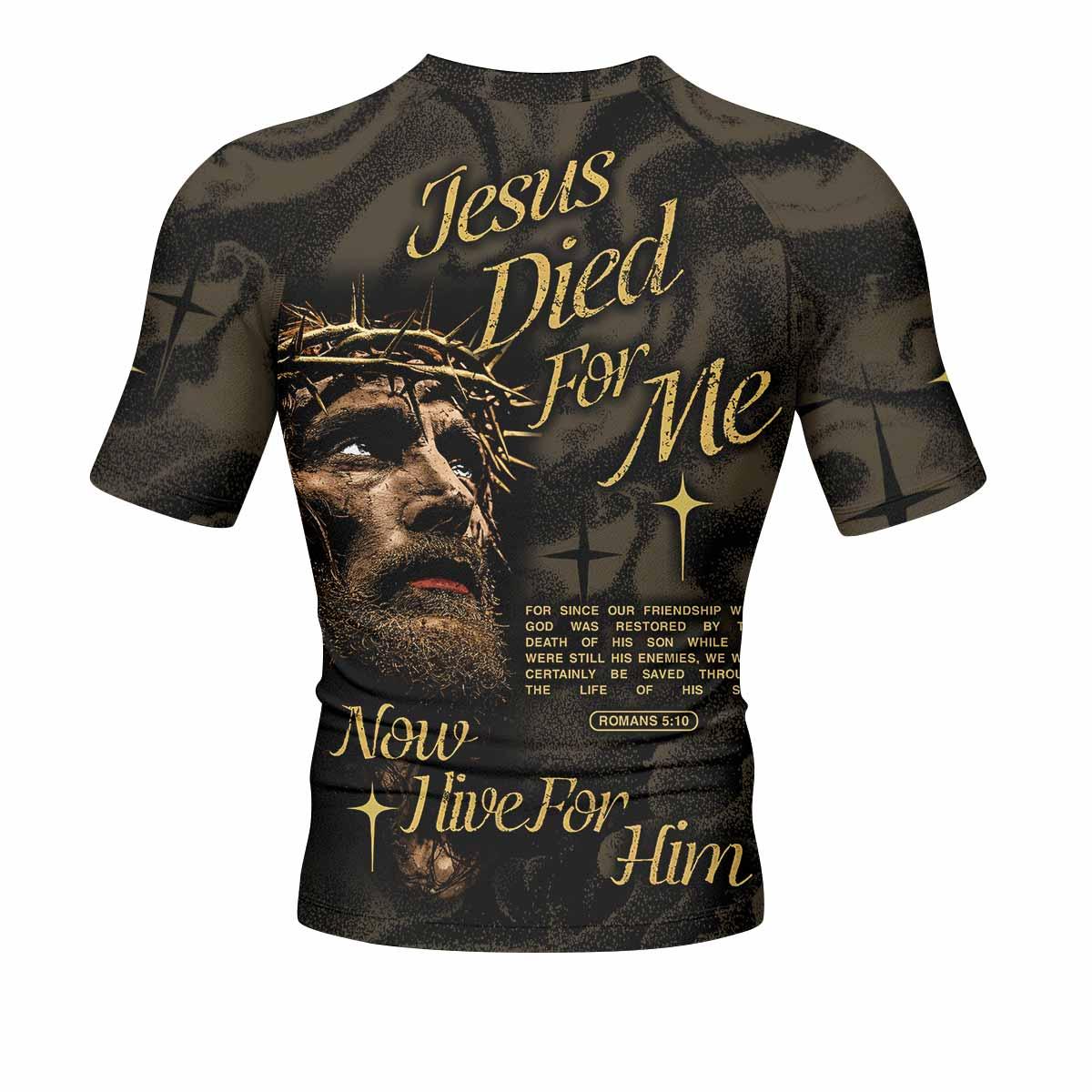 Live for Him Men's Rash Guard Short Sleeve - back view mockup