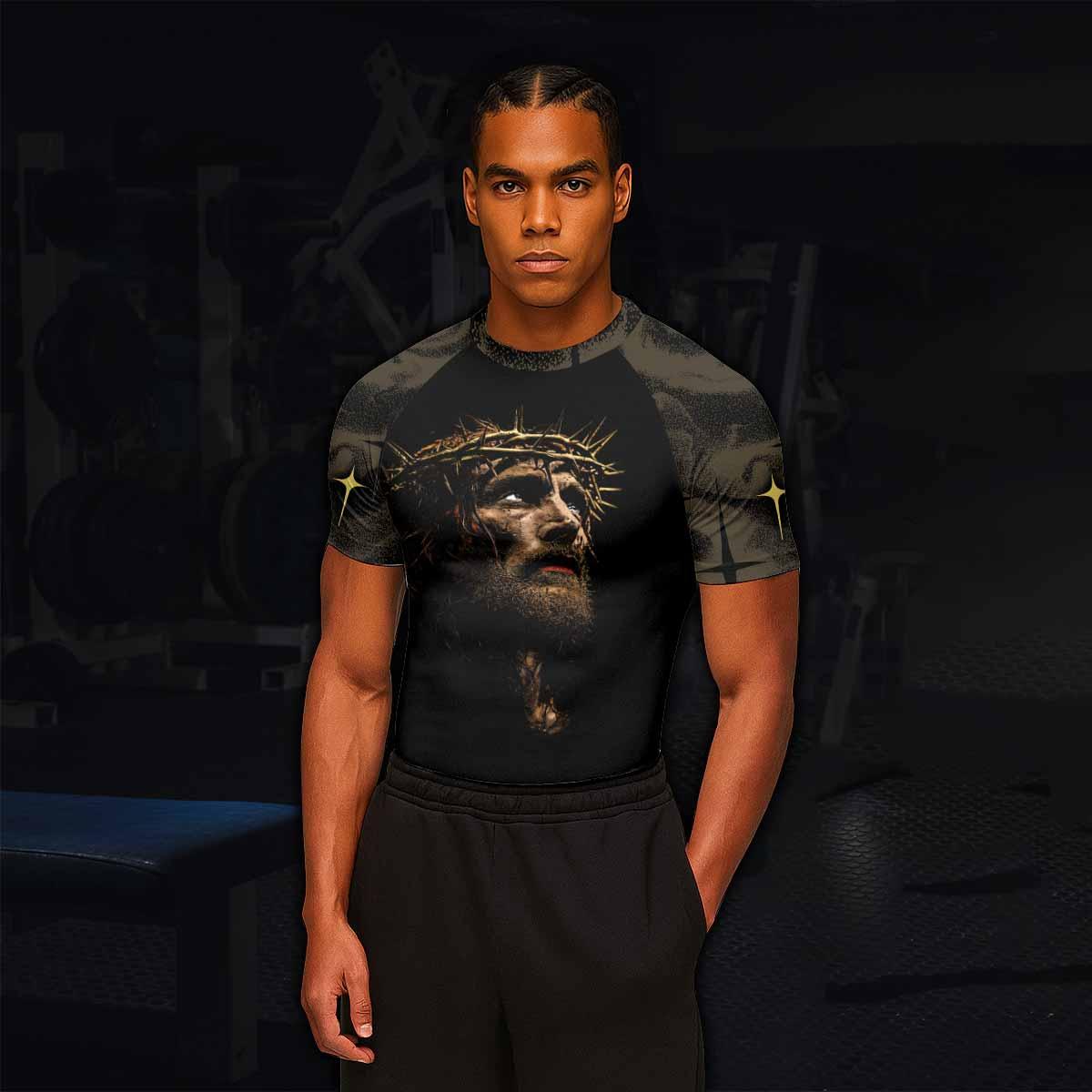 Live for Him Men's Rash Guard Short Sleeve - lifestyle view