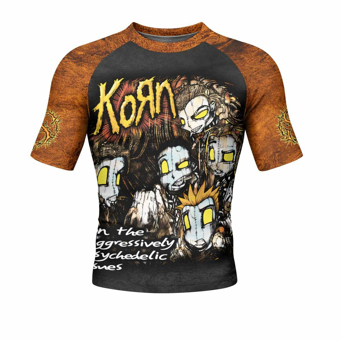 Follow the Leader Korn Men's Rash Guard Short Sleeve - front and back view