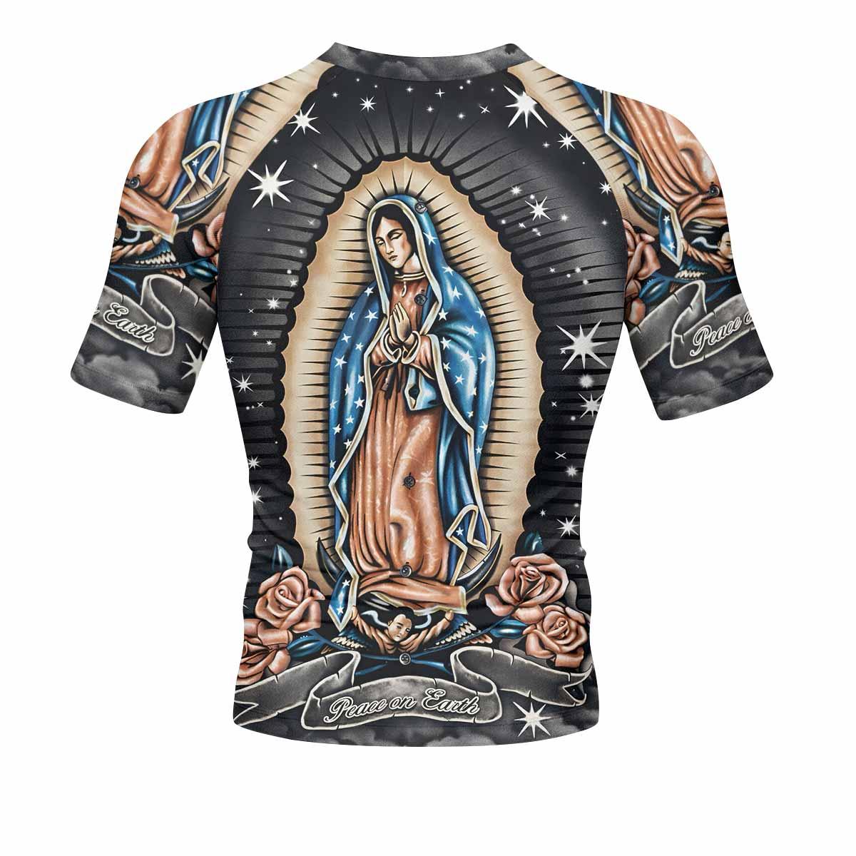 Peace on Earth Men's Rash Guard Short Sleeve - back view mockup