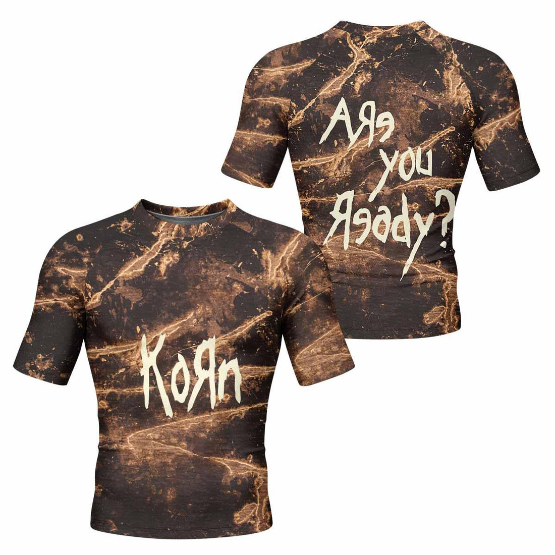 Are You Ready Korn Men's Rash Guard Short Sleeve - front and back view