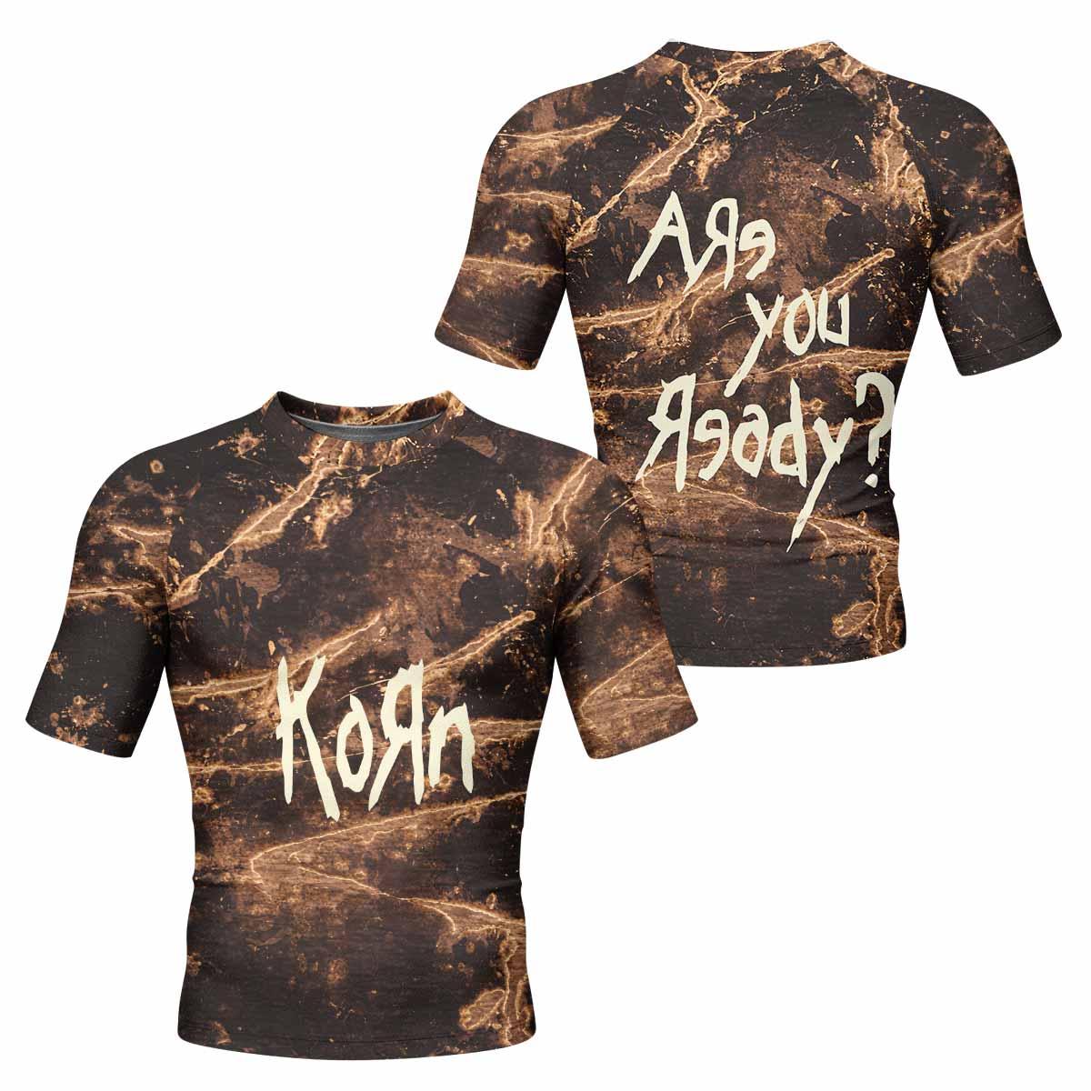 Are You Ready Korn Men's Rash Guard Short Sleeve - front and back view