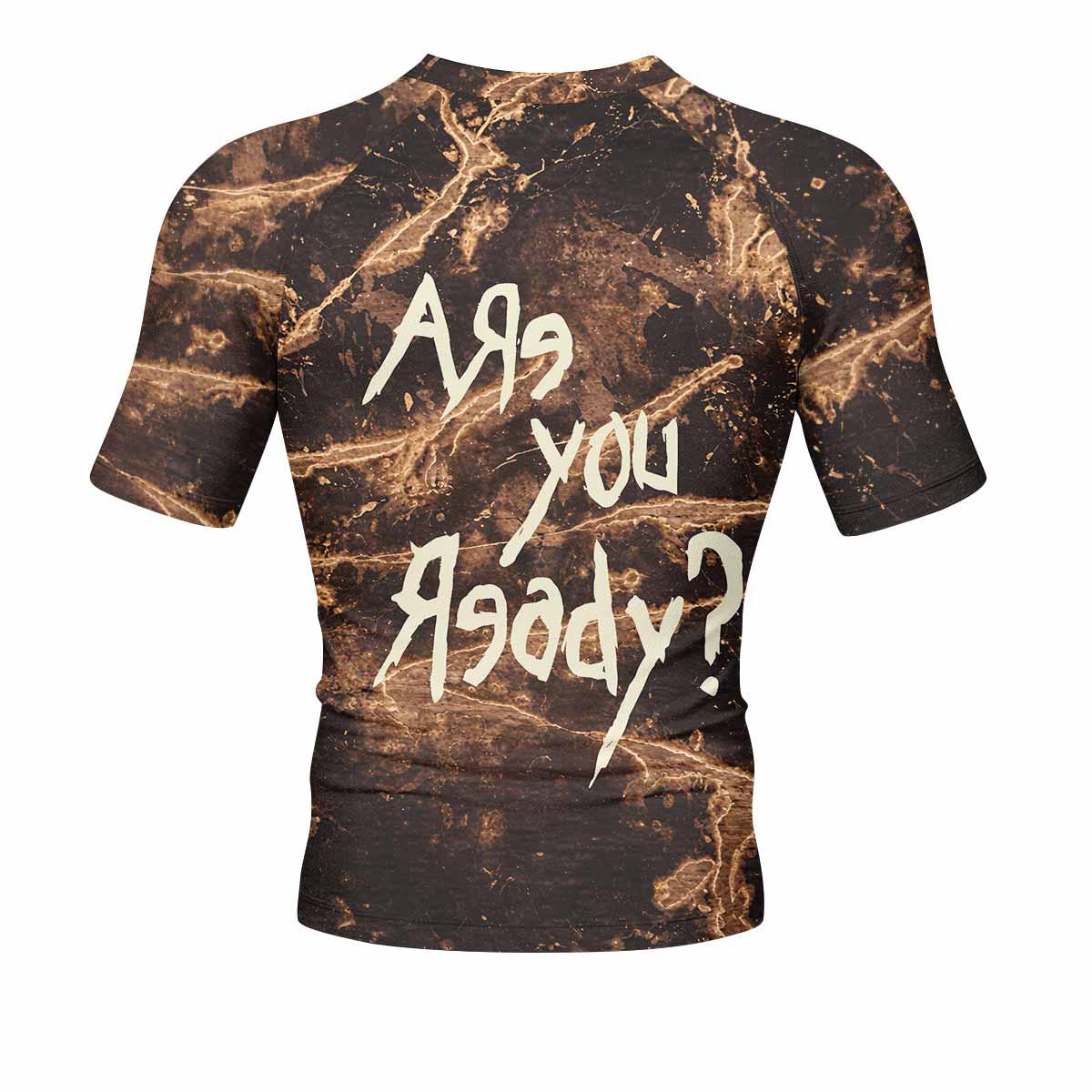Are You Ready Korn Men's Rash Guard Short Sleeve - back view mockup