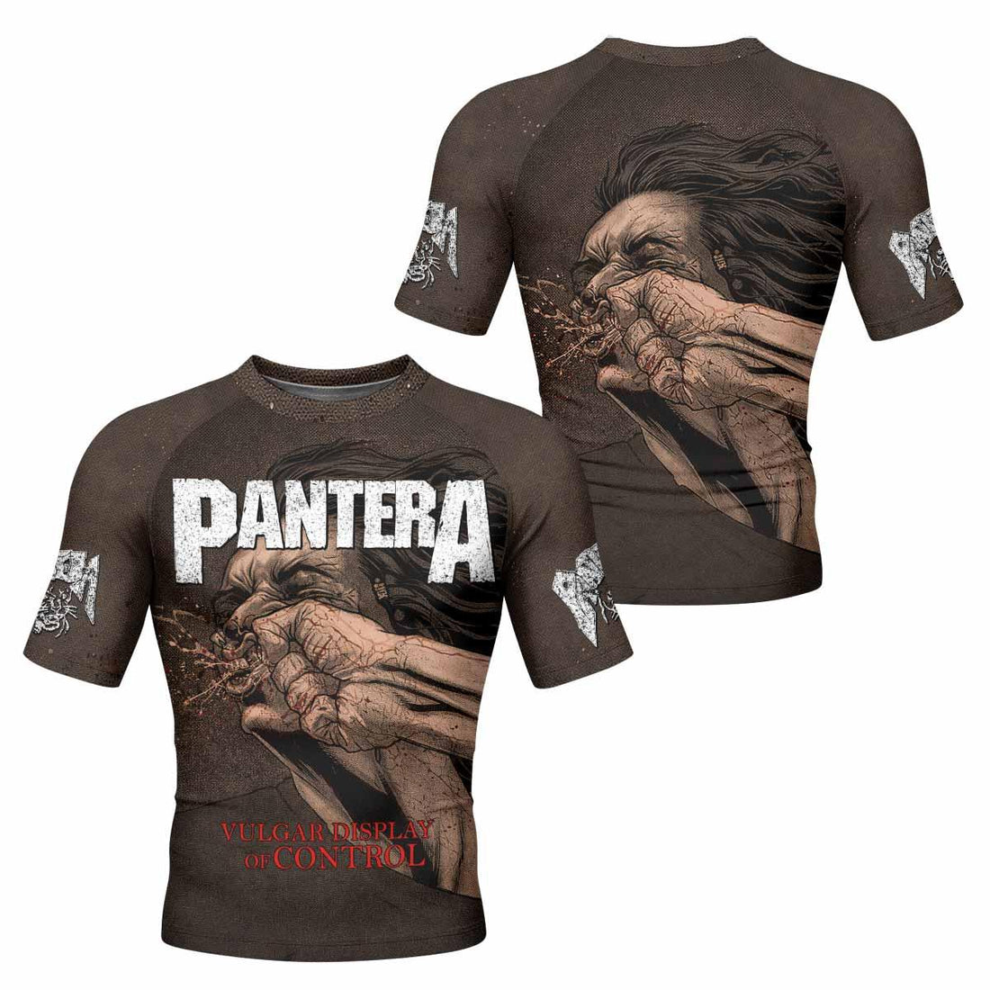 Pantera Vulgar Display Of Control Men's Rash Guard Short Sleeve - front and back view