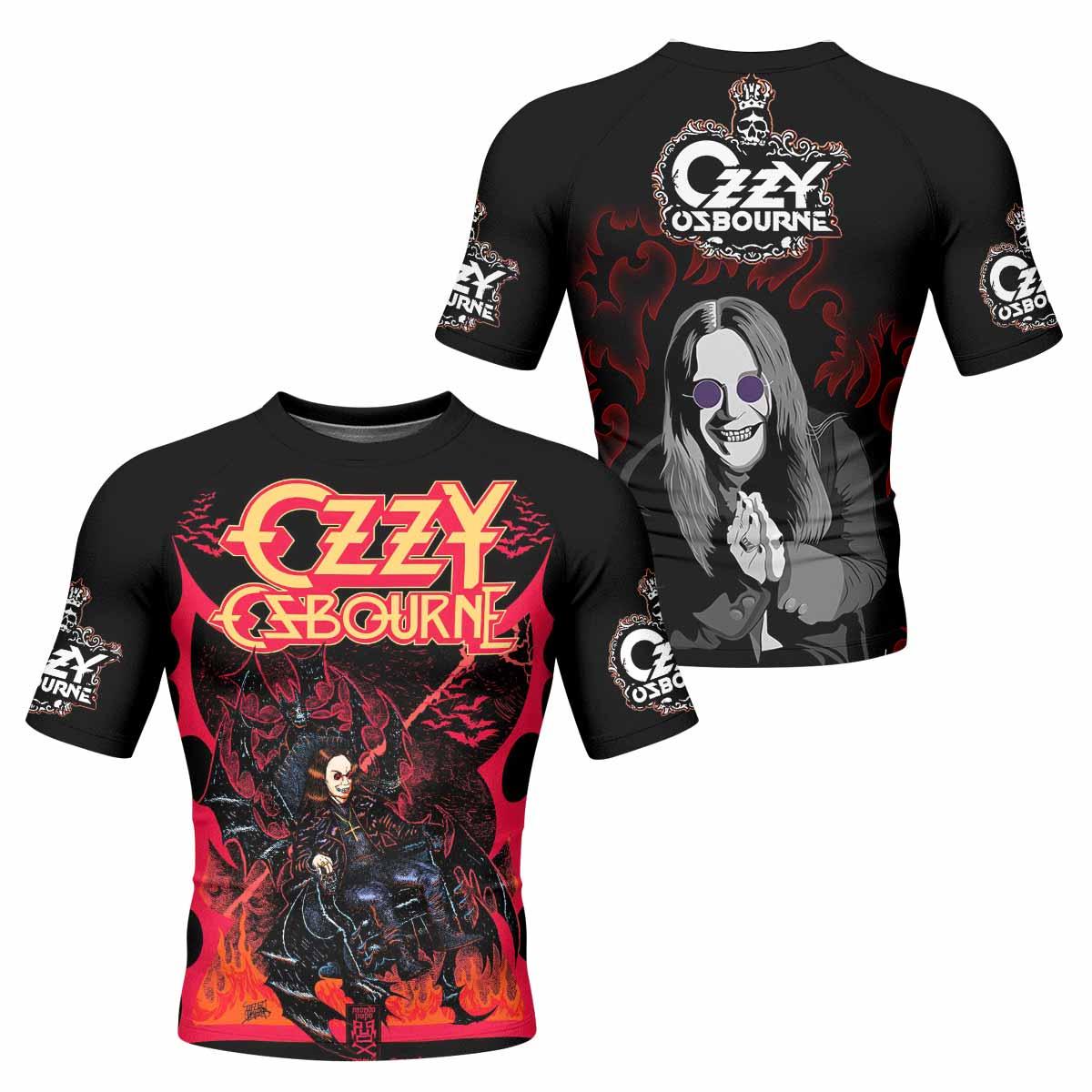 Ozzy Osbourne Men's Rash Guard Short Sleeve - front and back view