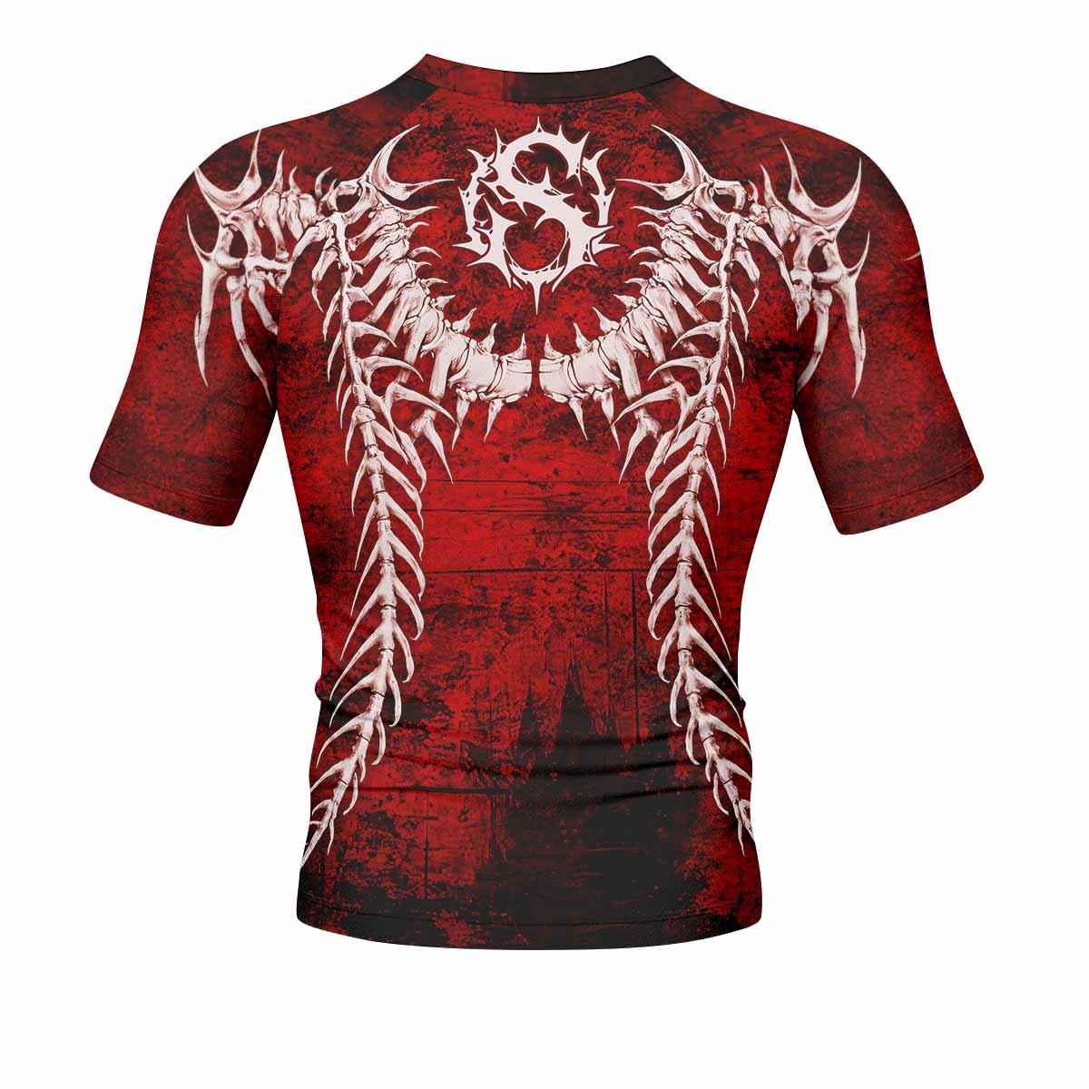 Blood Spine Skull Men's Rash Guard Short Sleeve - back view mockup