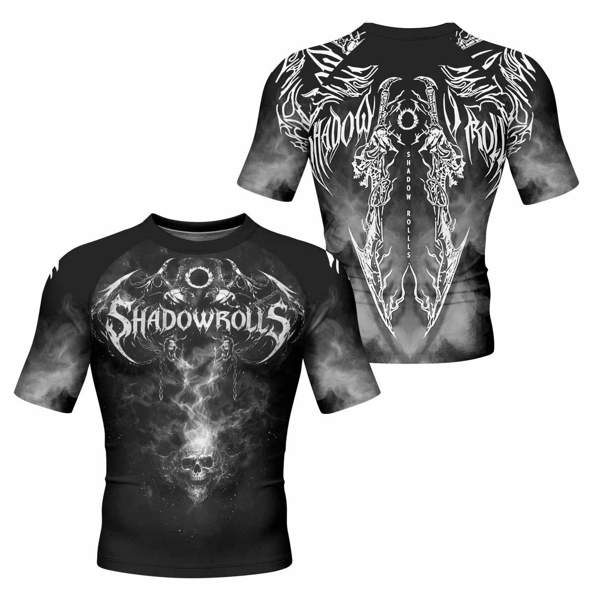 Wraith of the Abyss Men's Rash Guard Short Sleeve - front and back view