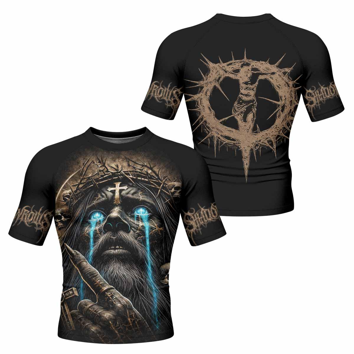Tears Of Christ Men's Rash Guard Short Sleeve - front and back view