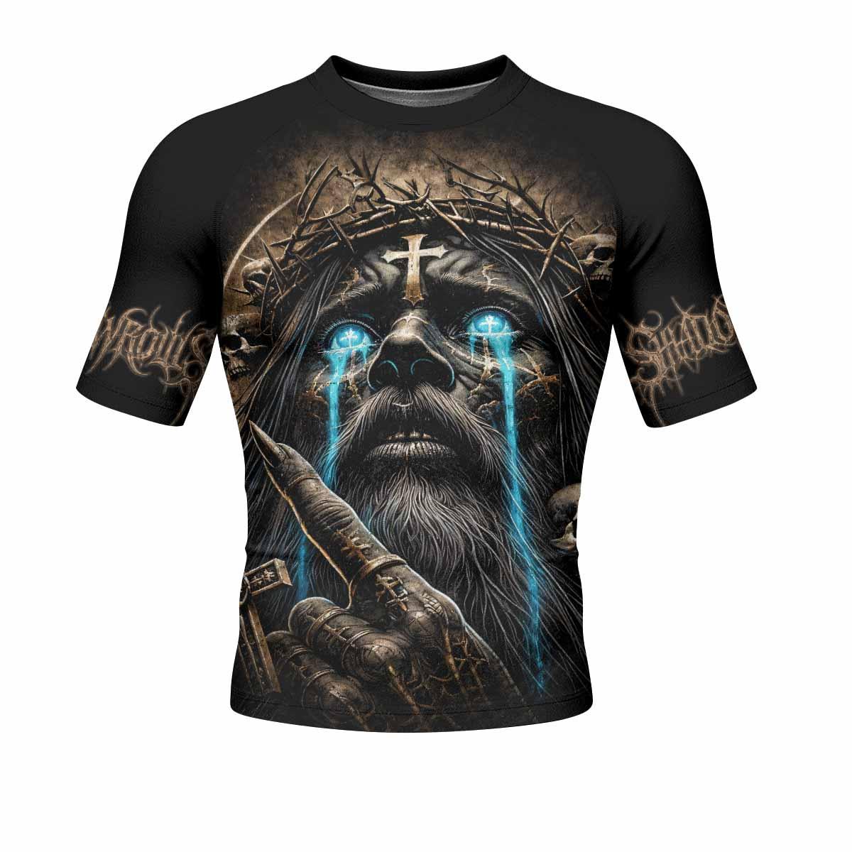 Tears Of Christ Men's Rash Guard Short Sleeve - front view mockup