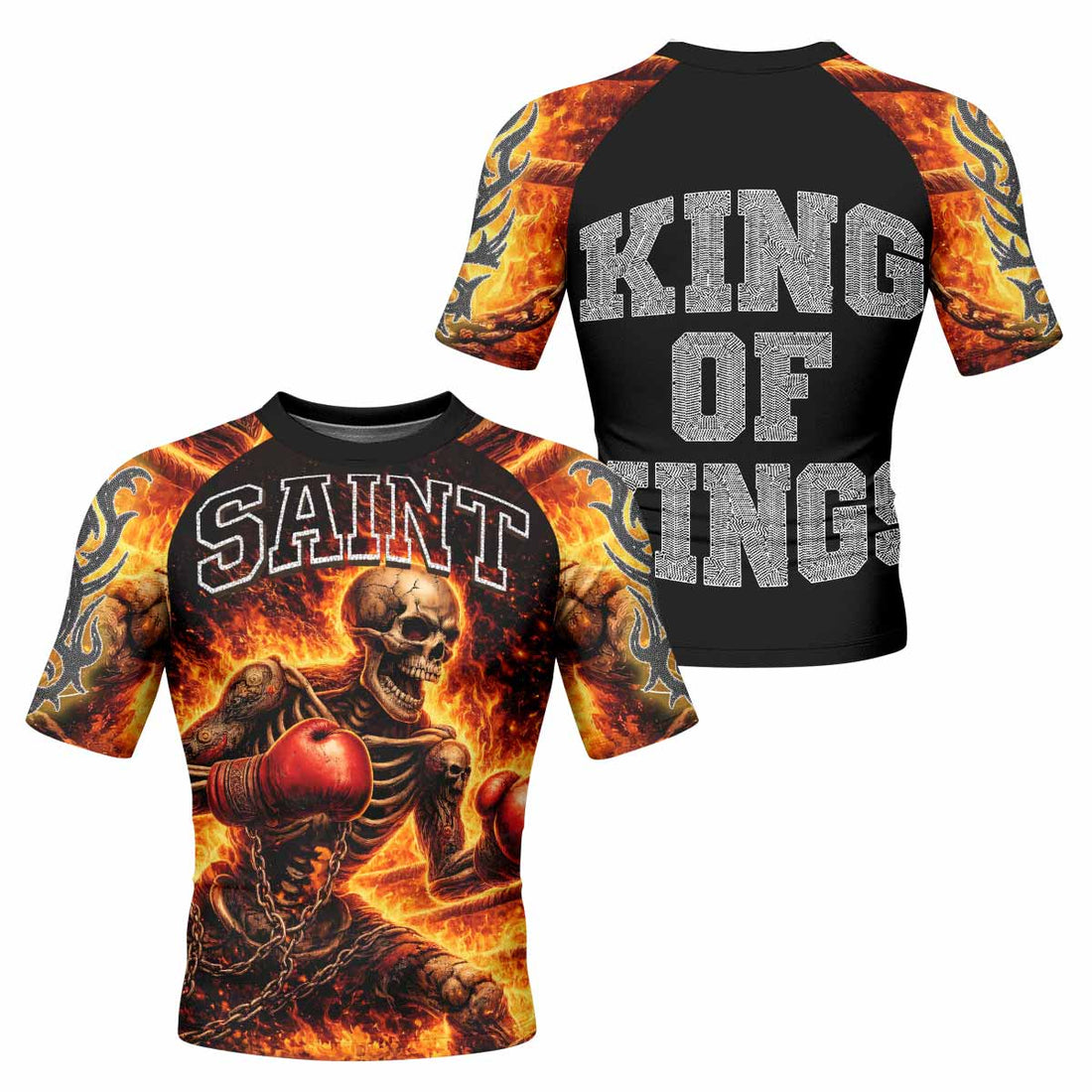 Saint King of Kings Men's Rash Guard Short Sleeve - front and back view