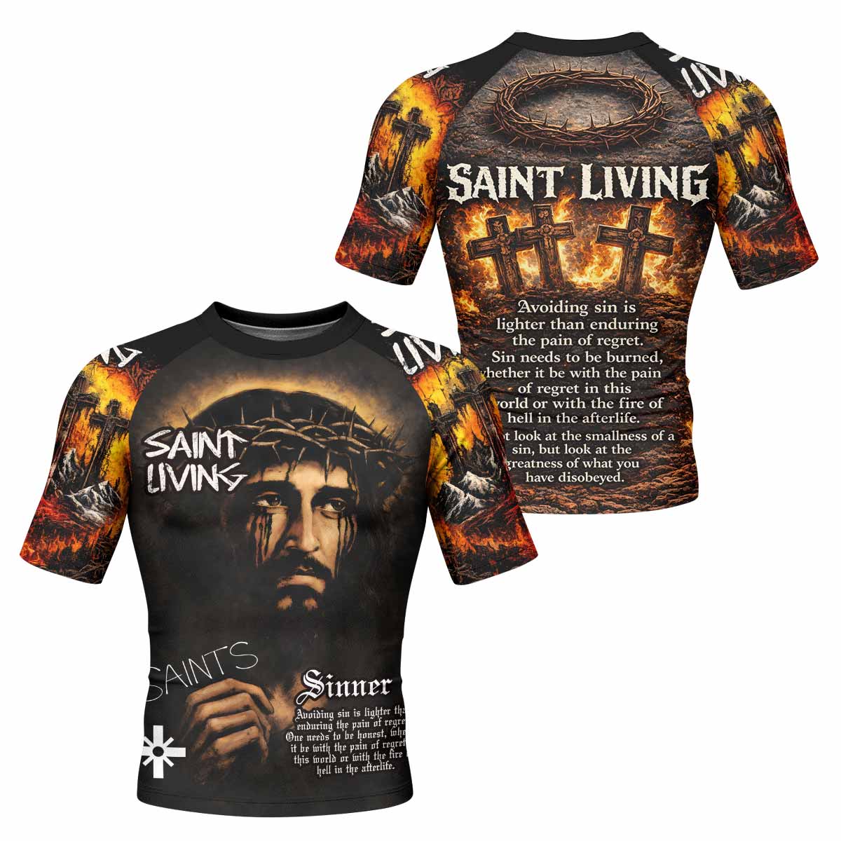 Saint Living Men's Rash Guard Short Sleeve - front and back view