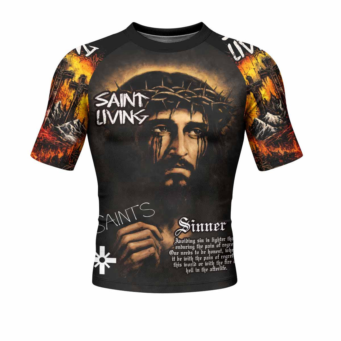 Saint Living Men's Rash Guard Short Sleeve - front and back view