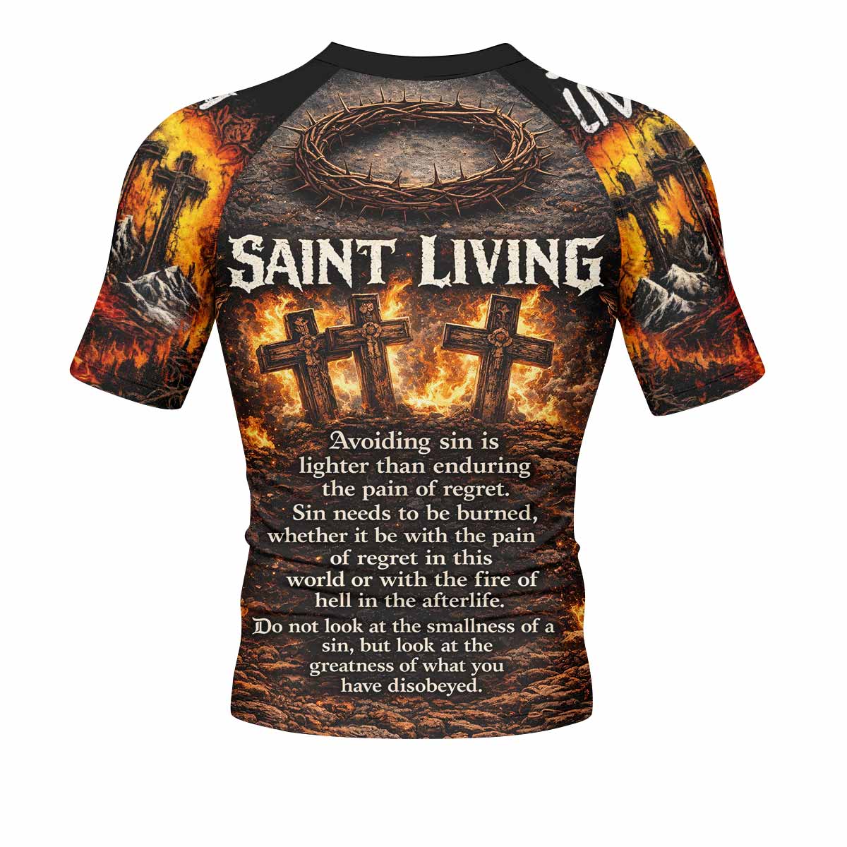 Saint Living Men's Rash Guard Short Sleeve - back view mockup