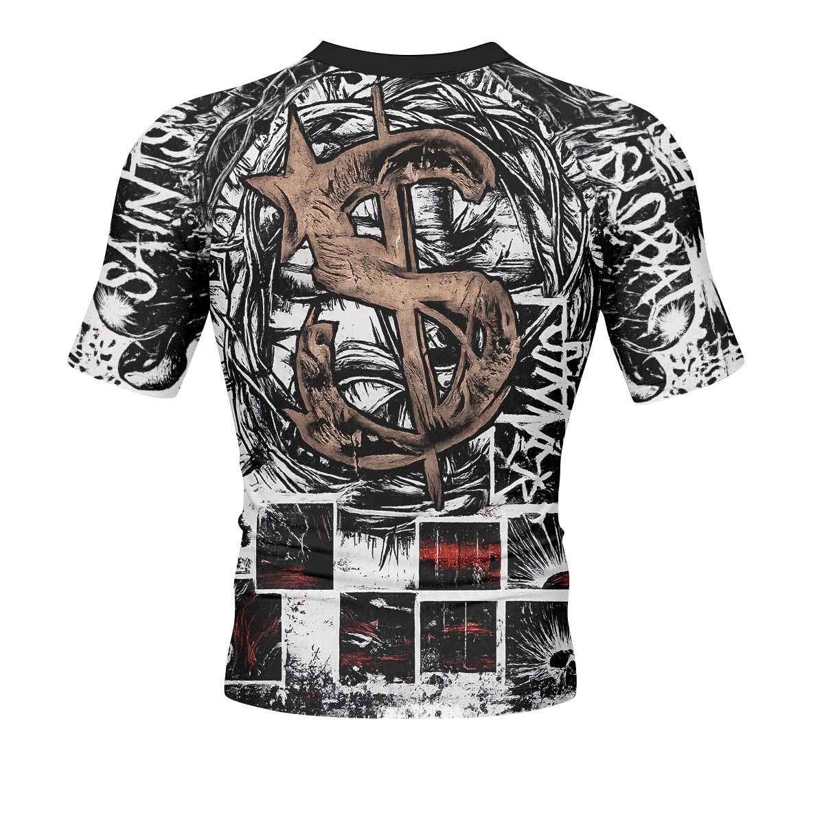 Man of Sorrows Men's Rash Guard Short Sleeve - back view mockup