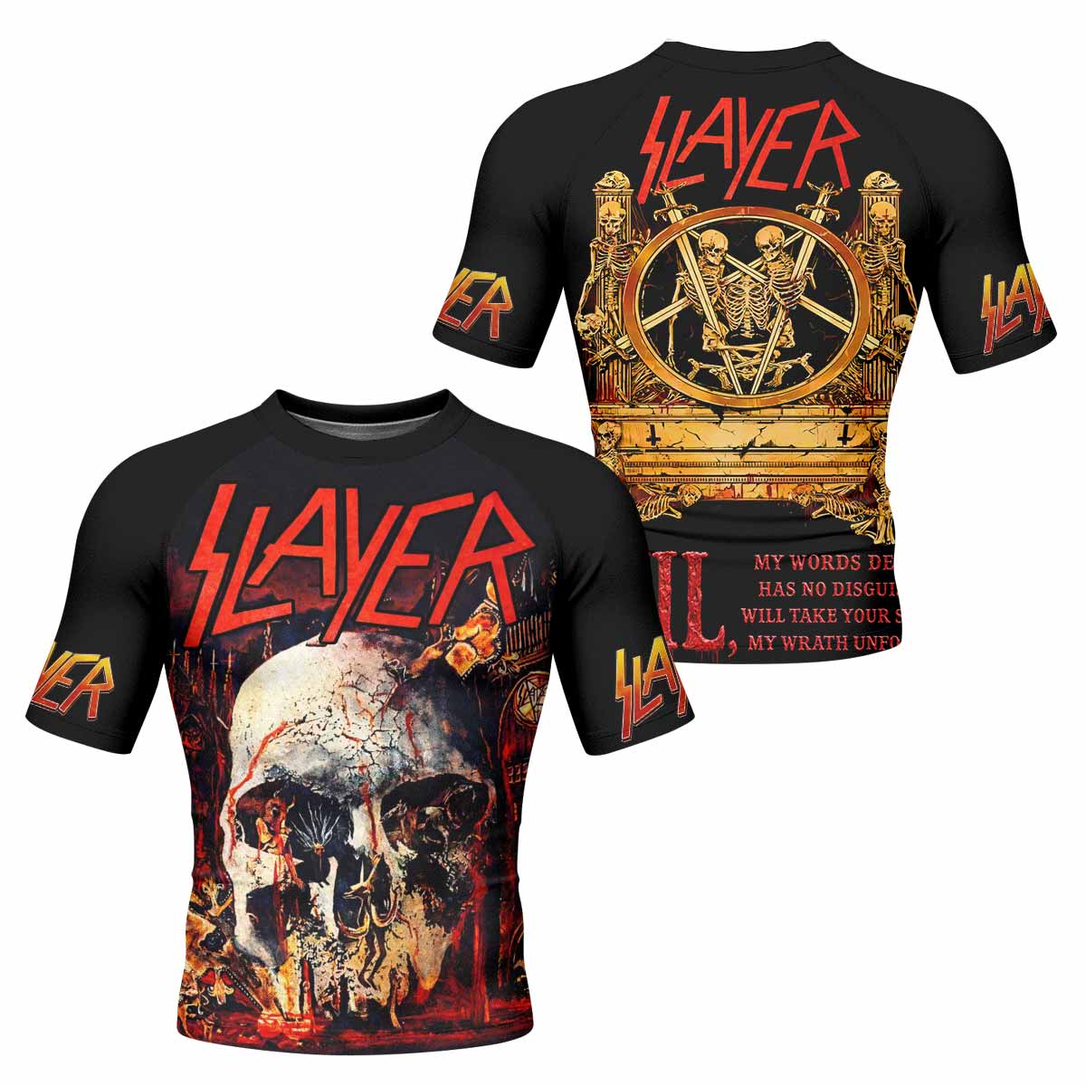 Slayer South Of Heaven Men's Rash Guard Short Sleeve - front and back view