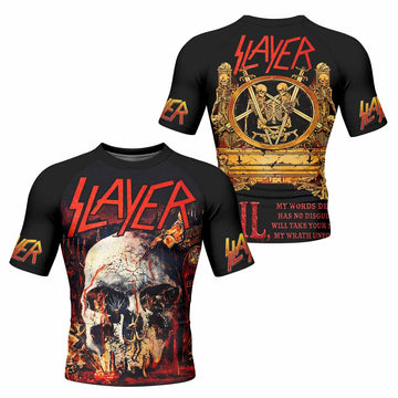 Slayer South Of Heaven Men's Rash Guard Short Sleeve - front and back view