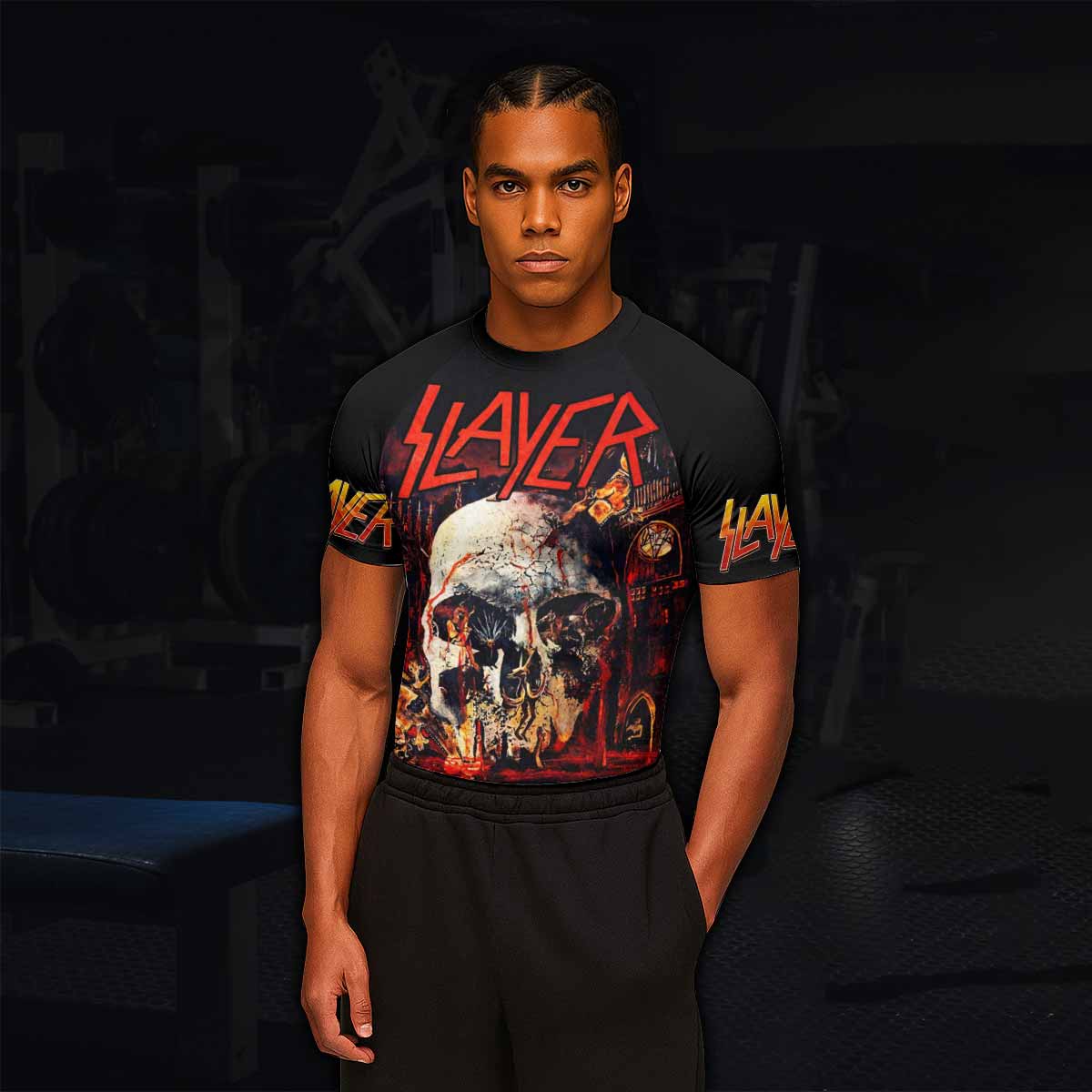 Slayer South Of Heaven Men's Rash Guard Short Sleeve - lifestyle view
