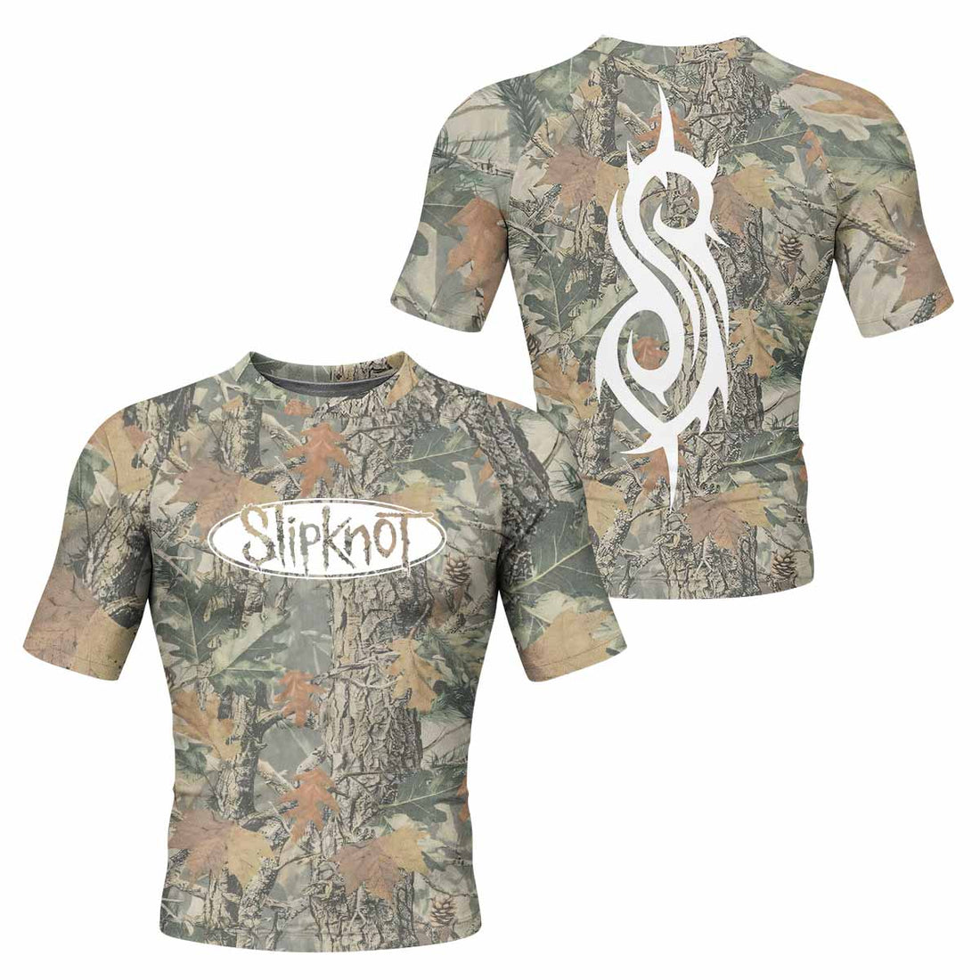 Slipknot Forest Camo Men's Rash Guard Short Sleeve - front and back view