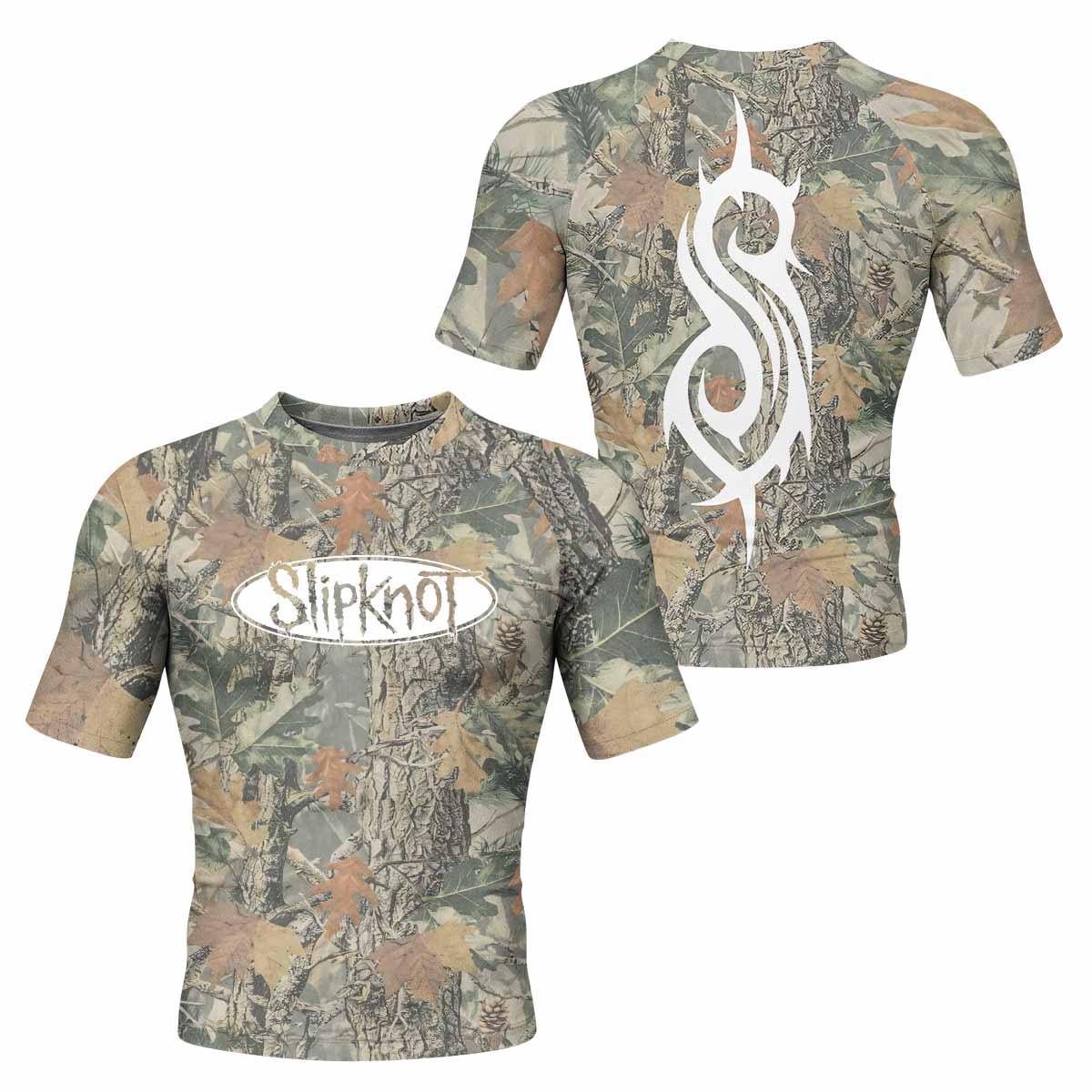 Slipknot Forest Camo Men's Rash Guard Short Sleeve - front and back view