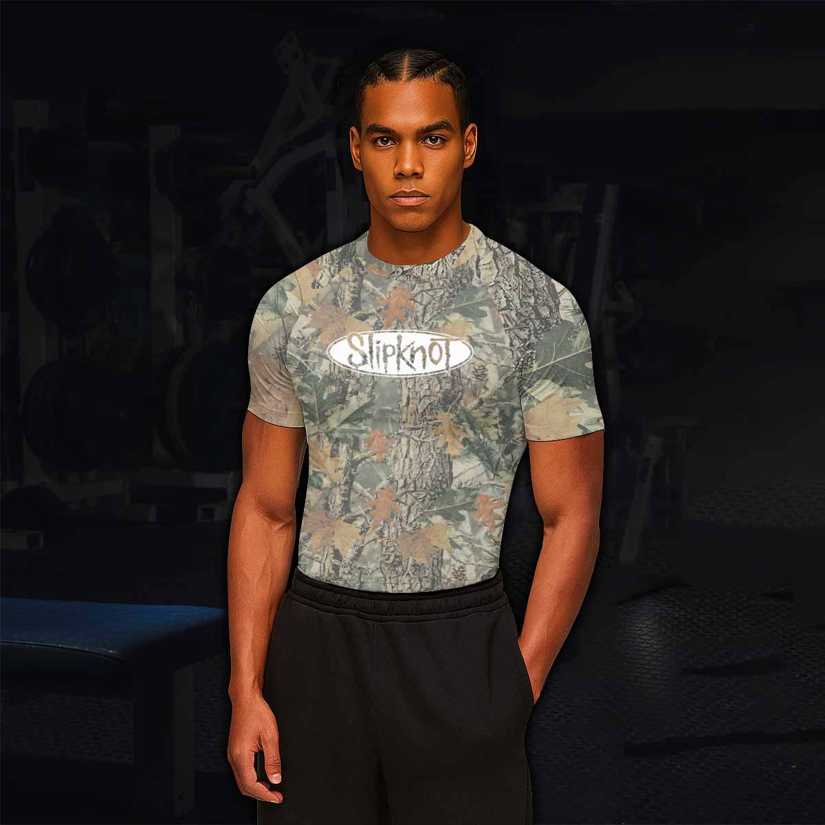 Slipknot Forest Camo Men's Rash Guard Short Sleeve - lifestyle view