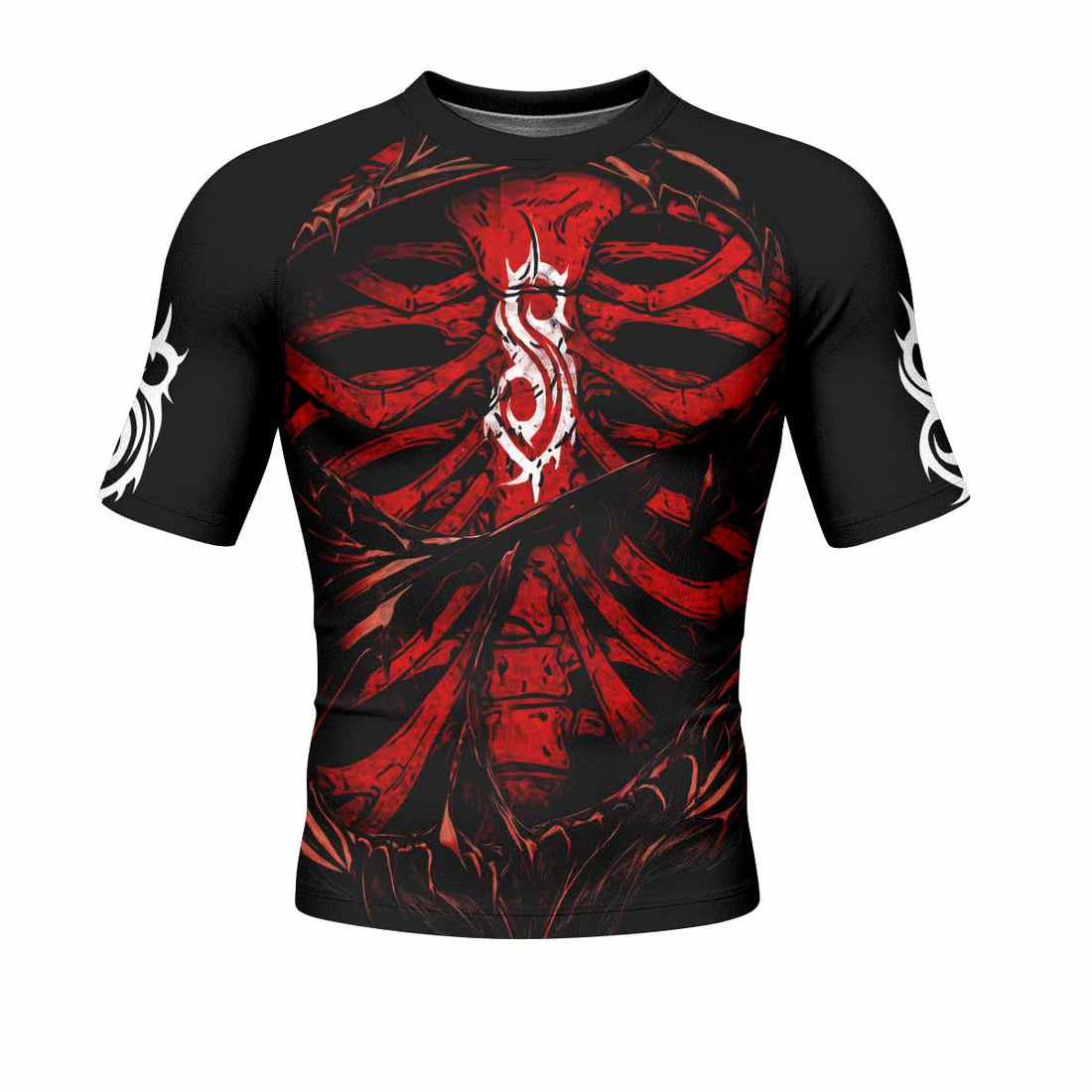 Slipknot Crimson Ribcage Men's Rash Guard Short Sleeve - front and back view