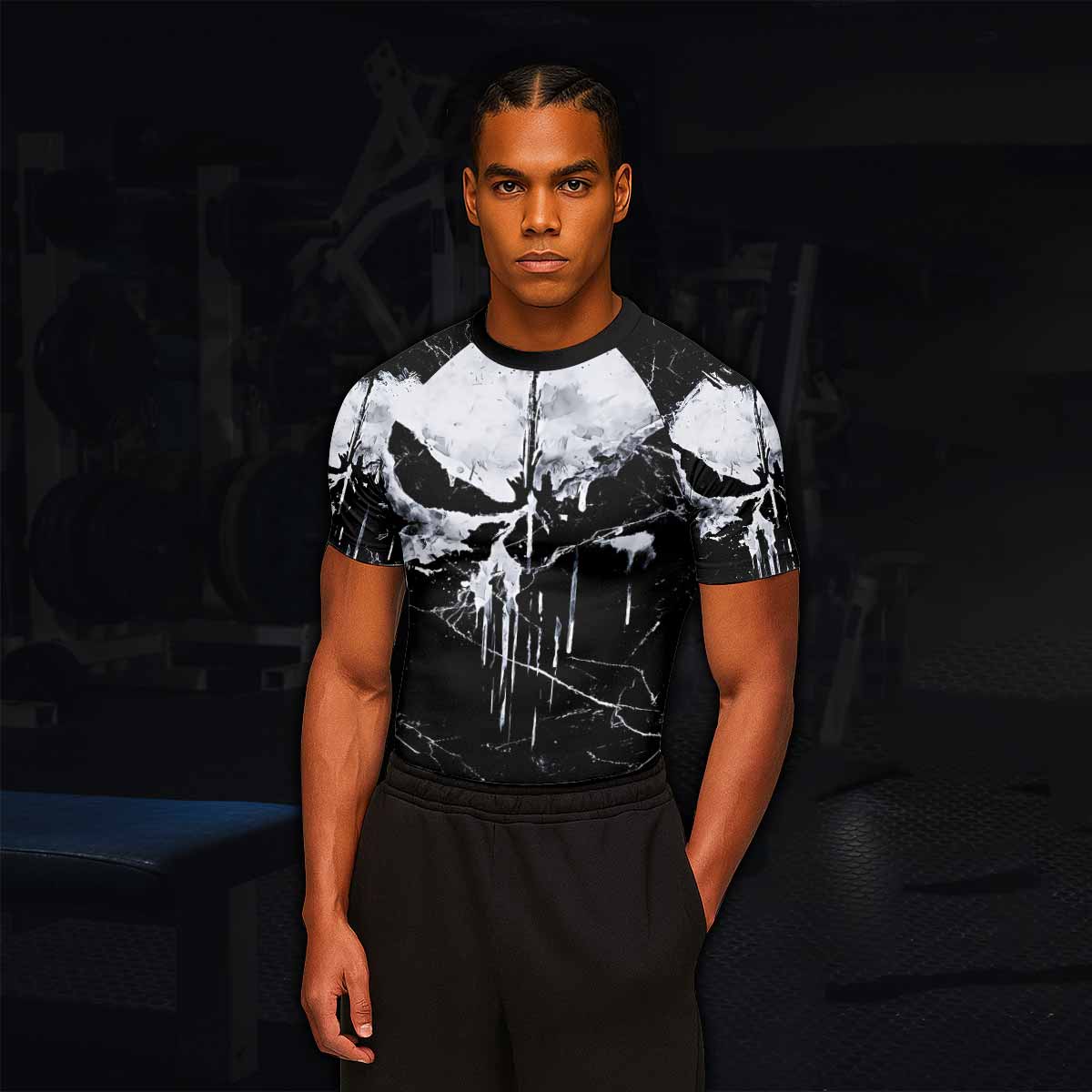Punisher War Skull Men's Rash Guard Short Sleeve - lifestyle view