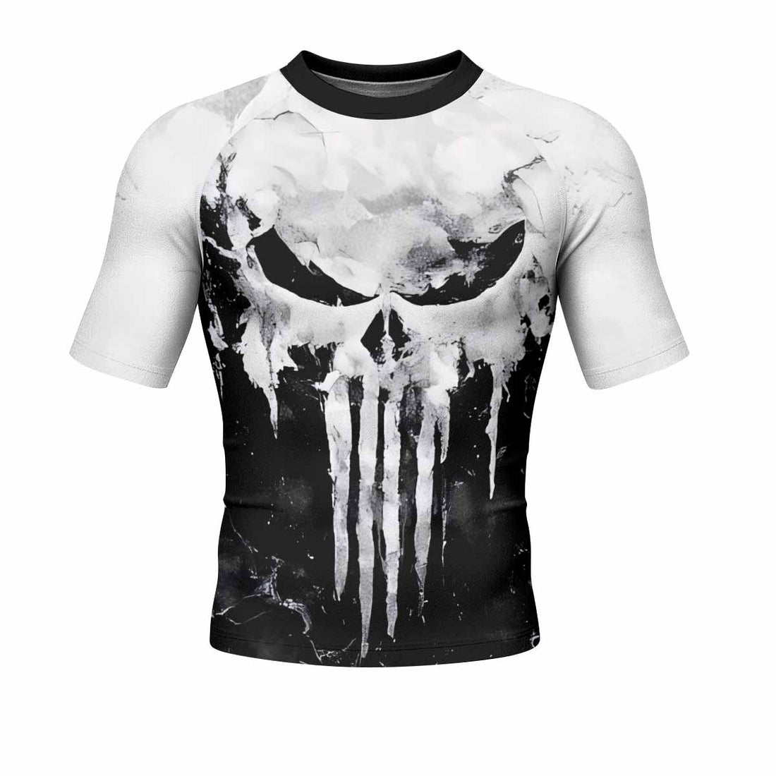 Punisher Ghost Skull Men's Rash Guard Short Sleeve - front and back view