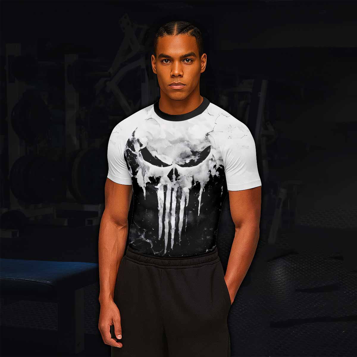 Punisher Ghost Skull Men's Rash Guard Short Sleeve - lifestyle view