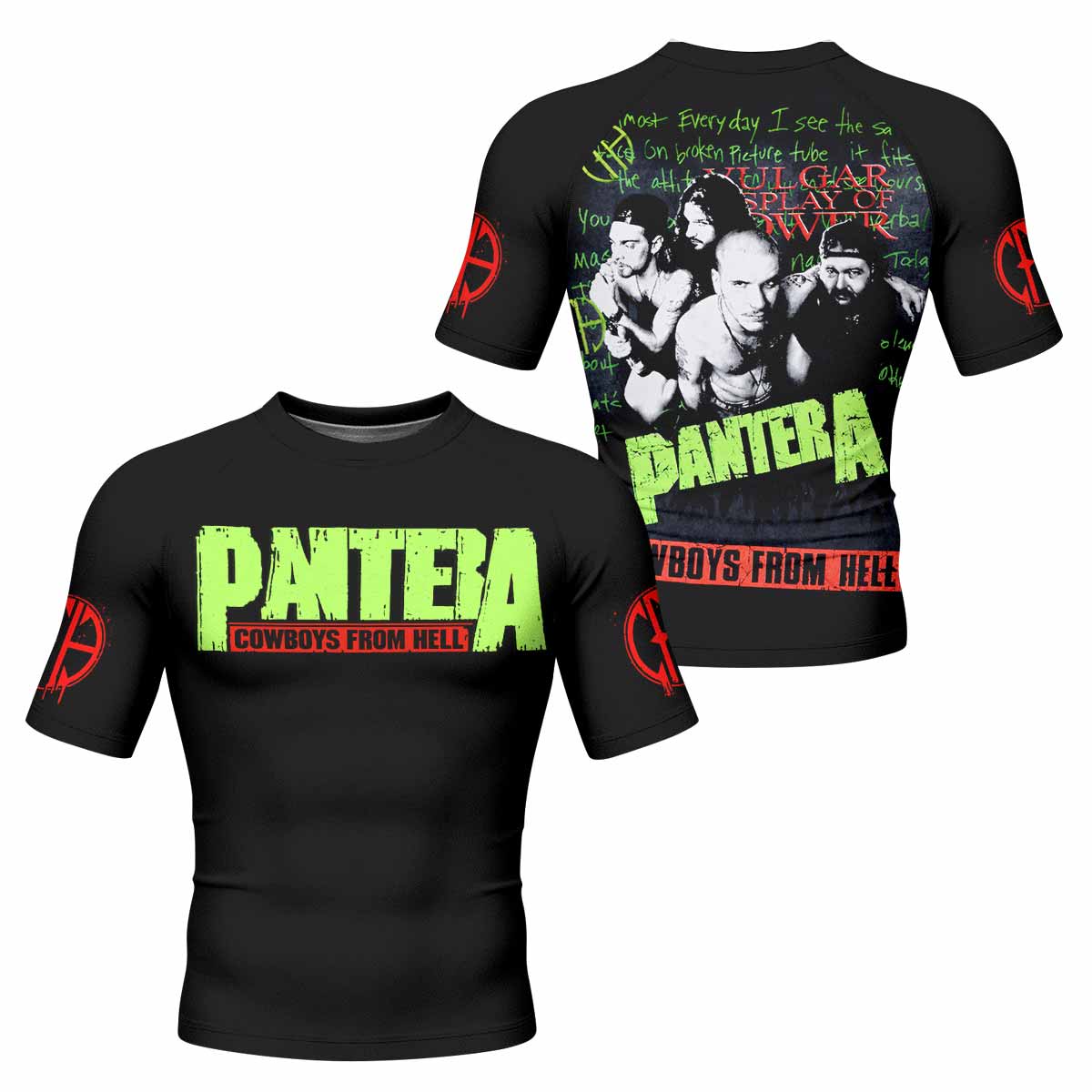 Pantera Cowboys From Hell Men's Rash Guard Short Sleeve - front and back view