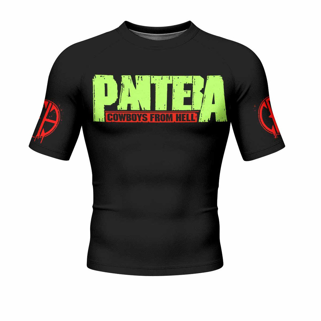 Pantera Cowboys From Hell Men's Rash Guard Short Sleeve - front and back view